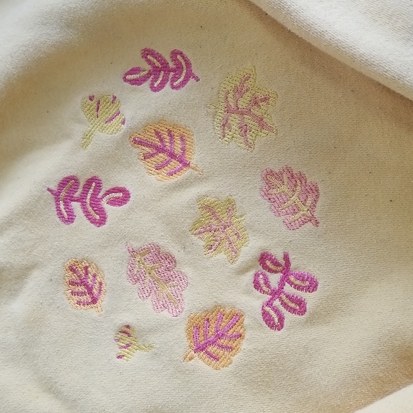 Clammy Heart Fall Leaves Embroidered Yellow Crew Neck Sweater - Picture 5 of 9